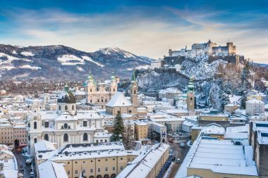 tarihi Salzburg city festung hohensalzburg kış, salzburger arazi, Avusturya ile güzel manzara