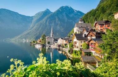 Yaz aylarında Hallstatt klasik görünümü, Avusturya