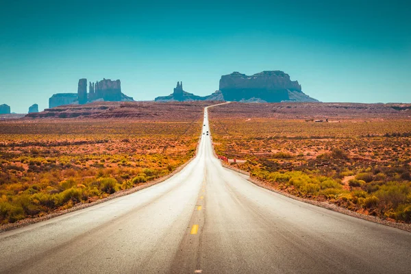 Classic Panorama View Historic Route 163 Running Famous Monument Valley — Stock Photo, Image