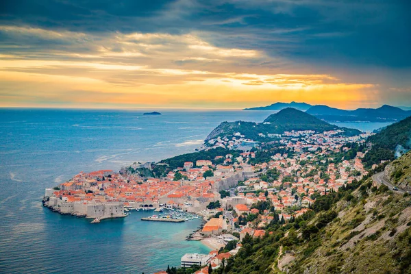 Vista Aérea Panorâmica Cidade Histórica Dubrovnik Dos Destinos Turísticos Mais — Fotografia de Stock