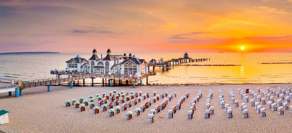 Famous Sellin Seebruecke Sellin Pier Beautiful Golden Morning Light Sunrise — Stock Photo, Image