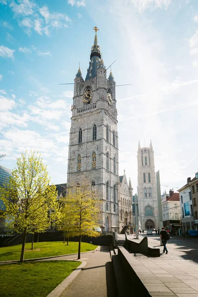 Ghent City Center Famous Het Belfort Van Gent Belfry Sunny — ストック写真