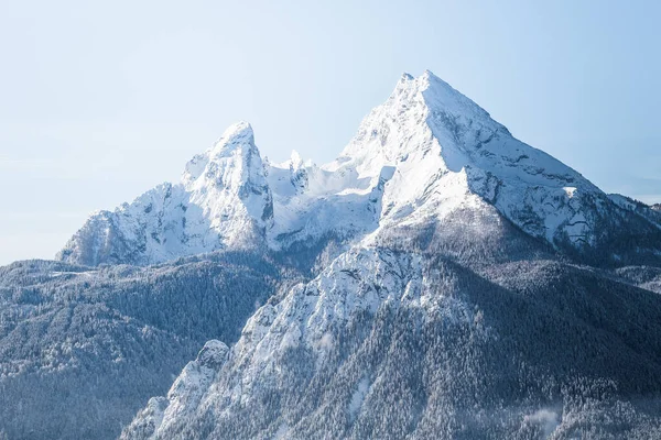 Bela Vista Famoso Pico Montanha Watzmann Dia Frio Sol Inverno — Fotografia de Stock