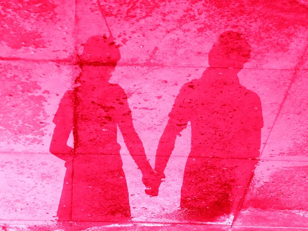 Silhouettes Sur Dalles Pavage Illustre Concept Couple Silhouettes Ombres Des — Photo