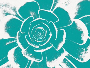  Yeni doğan yapraklarla birlikte Aeonium crassulaceae 'nin yeşil kaktüsünün tomurcuğunun merkezindeki yakın plan. Yaprakların arka planı bulanık. Suluboya resim arkaplanının taklidi                                       