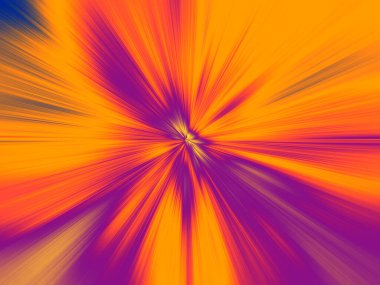  Abstract bright orange, purple and pink zoom effect background. Digitally generated image. Rays of bright orange, purple and pink light. Colorful radial blur, fast motion scaling speed, sun rays.                               clipart