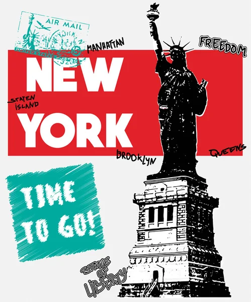 Typography slogan with statue of liberty, vector for t shirt printing and embroidery, Graphic tee and printed tee — Stock Vector