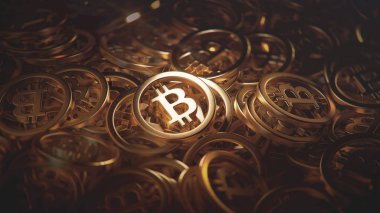 Bitcoin Sikkeleri 3d illüstrasyon