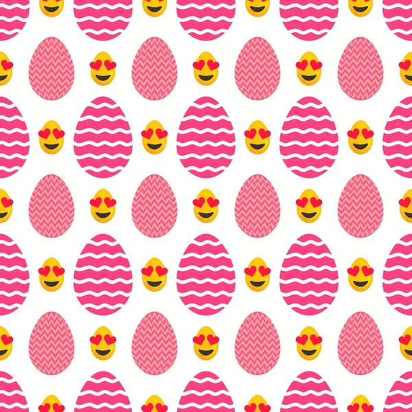Seamless Pattern Pink Love Themed Easter Eggs Wavy Lines Love — Stock Vector