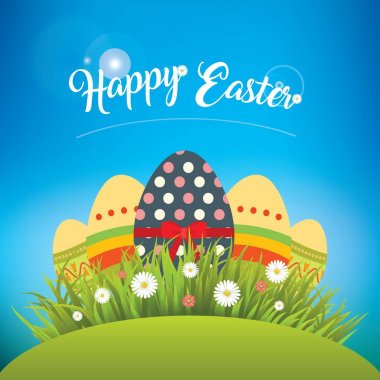 Noktalı ve katmanlı Paskalya yumurta Lens ile gökyüzü mavi degrade arka plan bulanıklık