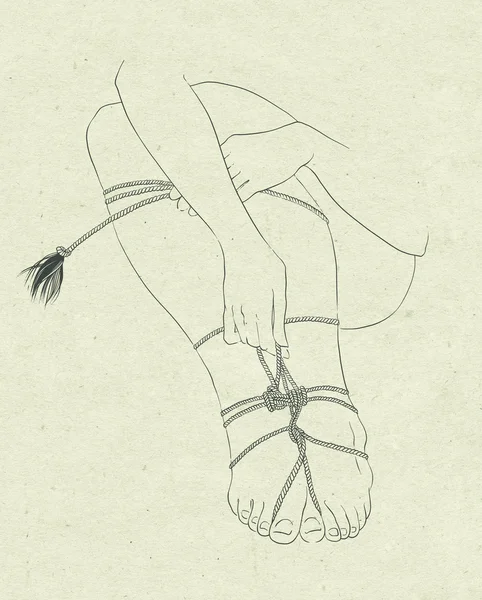 Kadının bacaklarını iple sabit — Stok fotoğraf
