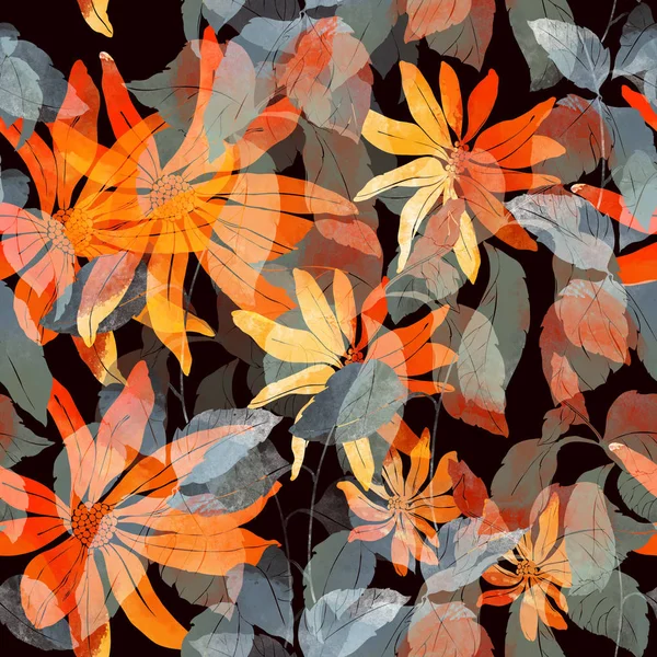Луговые цветы и листья — стоковое фото