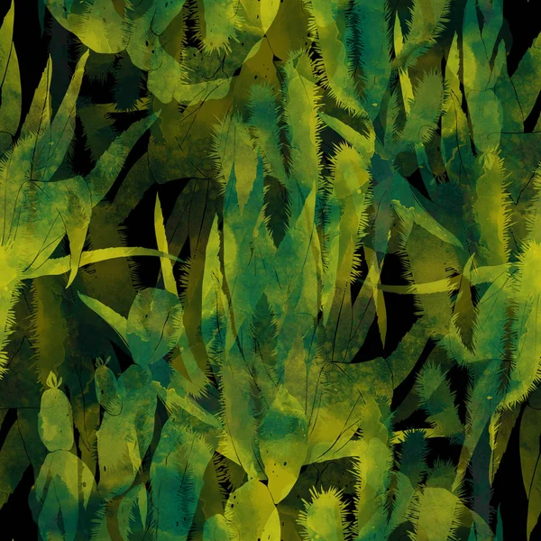 Зелёные акварельные кактусы — стоковое фото
