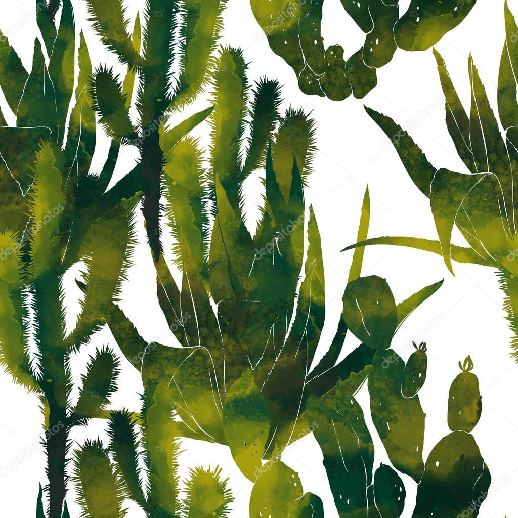 green watercolor cactuses