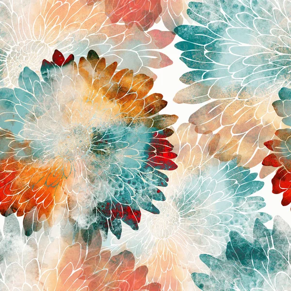 Chrysanthemum blommor sömlösa mönster — Stockfoto