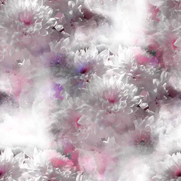 菊の花 - 写真と水彩画のシームレス パターン — ストック写真