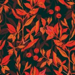 Листья и ягоды бесшовный узор
