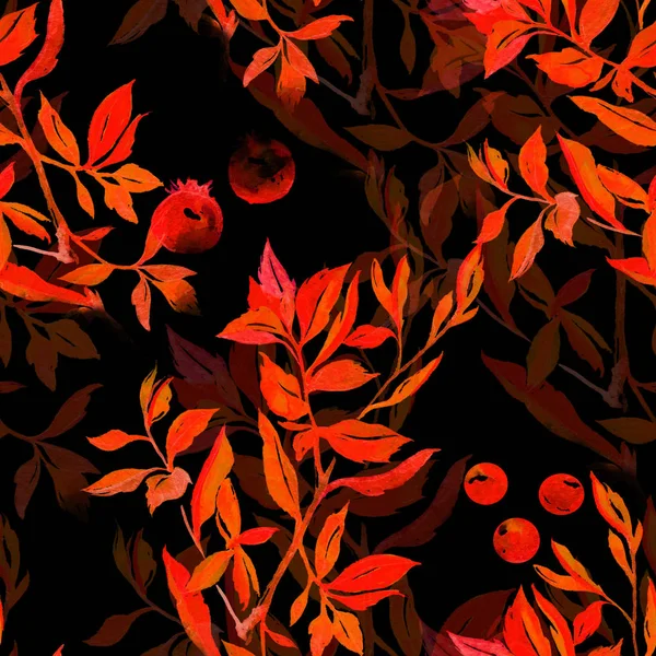 Leaves and berries seamless pattern — Stock Photo, Image