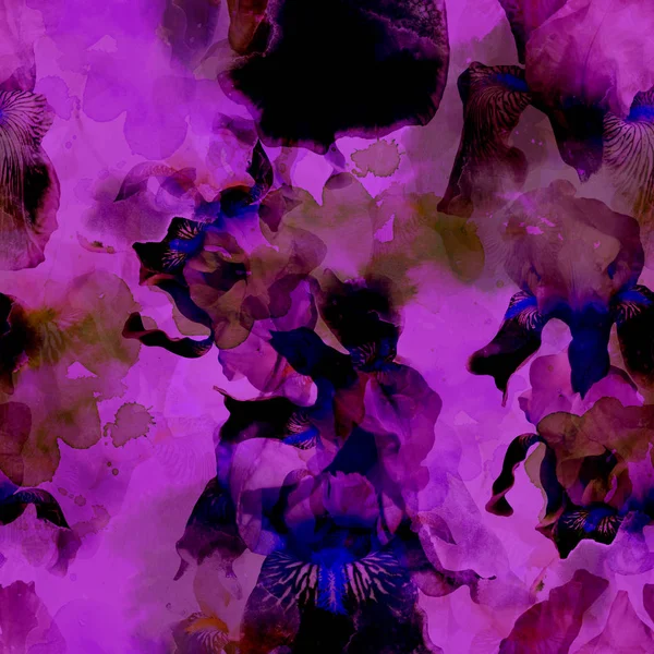 Blühende Iris nahtloses Muster — Stockfoto