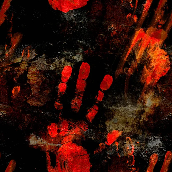 Impressões das mãos sangrentas na parede suja — Fotografia de Stock