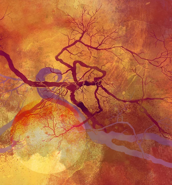 超现实主义与红色太阳树 — 图库照片