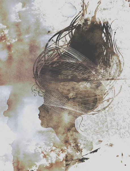 सुंदर वॉटरकलर मुलगी आश्चर्यकारक प्रोफाइल — स्टॉक फोटो, इमेज