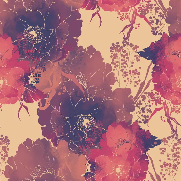 パターンの印しケシの花や草の花束 — ストック写真