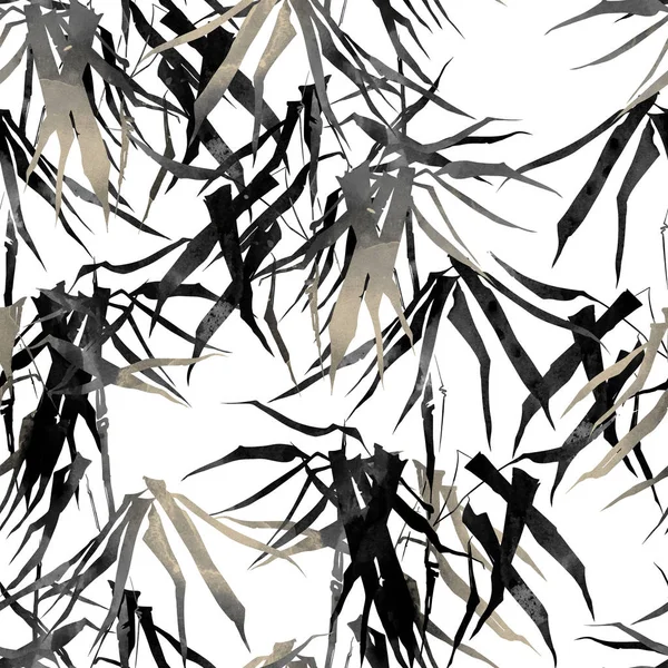 Akvarell avtryck av bambu grenar med blad — Stockfoto