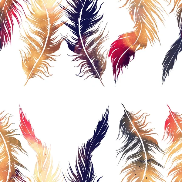 Abstract Watercolor Digital Hand Drawn Seamless Pattern Imprints Flying Bird — Stock Photo, Image