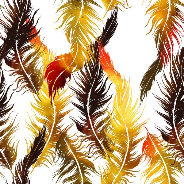 Abstract Watercolor Digital Hand Drawn Seamless Pattern Imprints Flying Bird — Stock Photo, Image