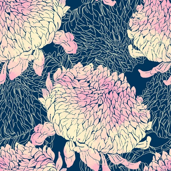 Abstraktní Akvarel Digitální Ruky Nakreslené Mix Vzor Bezešvé Otisky Chryzantéma — Stock fotografie