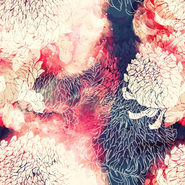 Abstraktes Aquarell Und Digitale Handzeichnungen Vermischen Nahtlose Muster Mit Abdrücken — Stockfoto