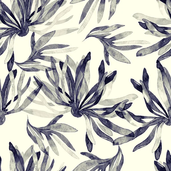 Sumi Style Seamless Pattern Imprints Abstract Flowers Leaves — Stock Photo, Image