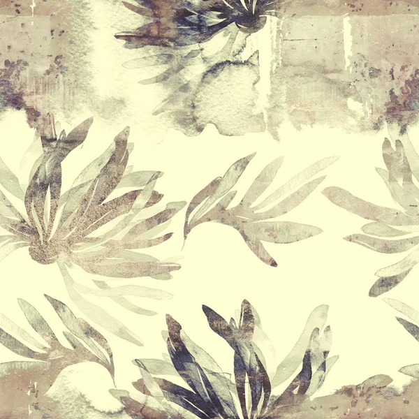 Sumi Stil Nahtlose Muster Mit Abdrücken Abstrakte Blumen Und Blätter — Stockfoto