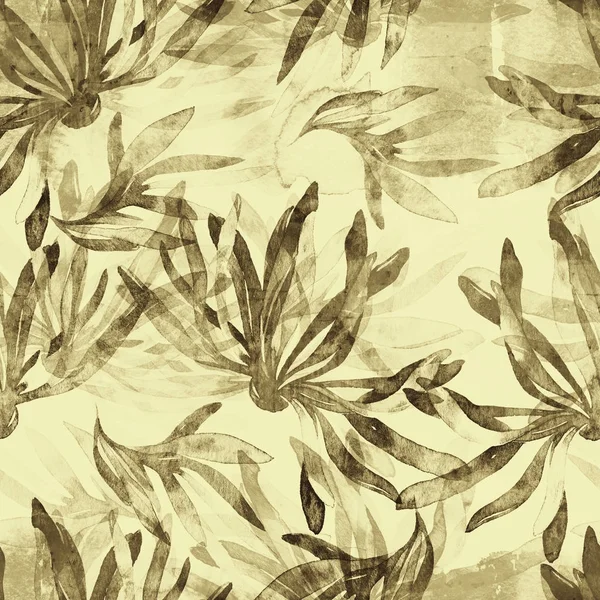 墨絵スタイル シームレス パターン印し抽象的な花と葉  — 無料ストックフォト