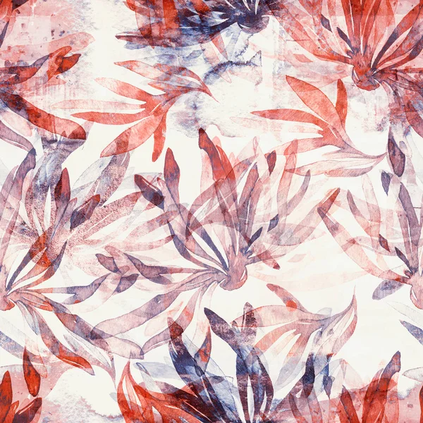 墨絵スタイル シームレス パターン印し抽象的な花と葉 — ストック写真
