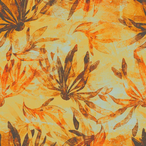Стиль Сумі Безшовний Візерунок Відбитками Абстрактних Квітів Листя — стокове фото