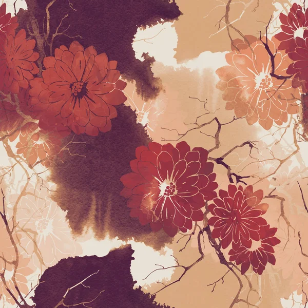 수채화와 디지털 인쇄물 꽃으로 그려진된 패턴을 손으로 나뭇가지를 — 스톡 사진
