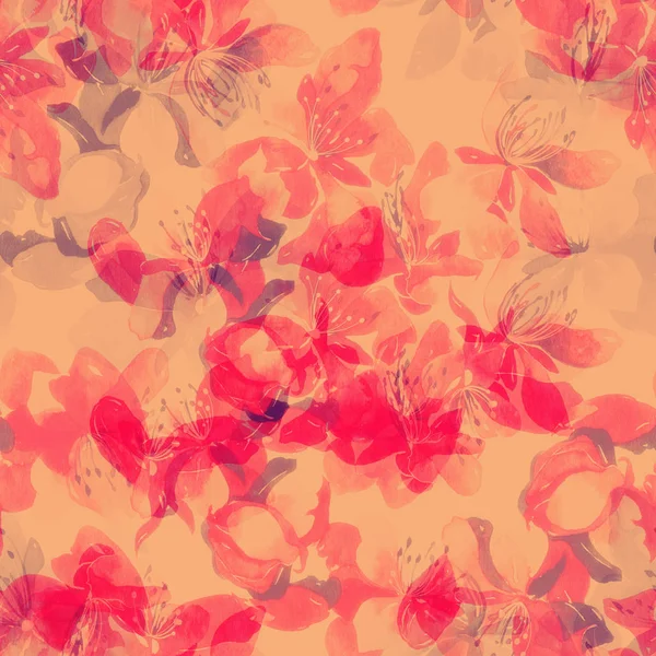 水彩画とデジタル手出版社で描かれたシームレス パターン繊細な桜の花 — ストック写真