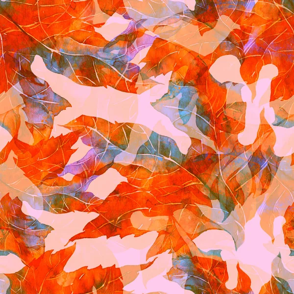 Watercolour Digital Hand Drawn Seamless Pattern Mix Fantastic Leaves — Stock Photo, Image