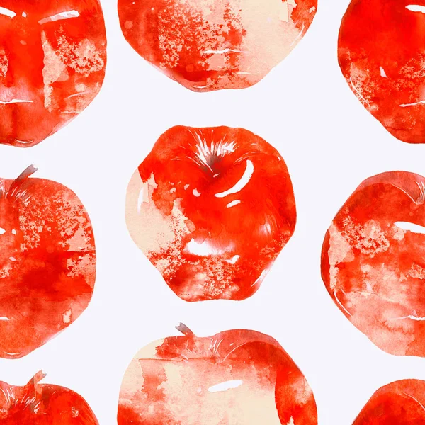 Aquarell Handgezeichnete Reife Äpfel Nahtloses Muster — Stockfoto