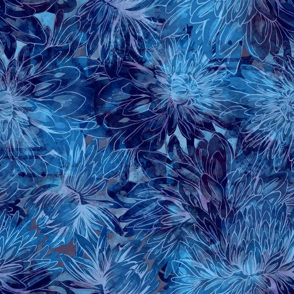 Imprimate Linii Crizanteme Japoneze Amestecă Repeta Model Fără Sudură Acuarelă — Fotografie, imagine de stoc