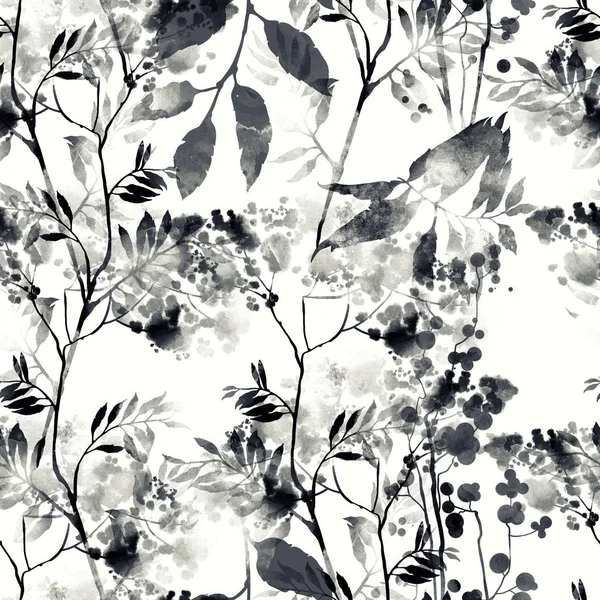 Otisky Abstraktní Květy Listy Mix Opakujeme Vzor Bezešvé Akvarel Digitální — Stock fotografie