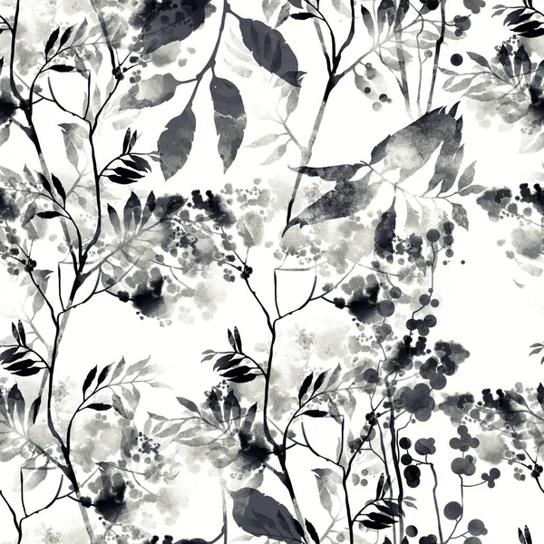 Imprints Abstract Flowers Leaves Mix Repeat Seamless Pattern Watercolor Digital — Stock Photo, Image