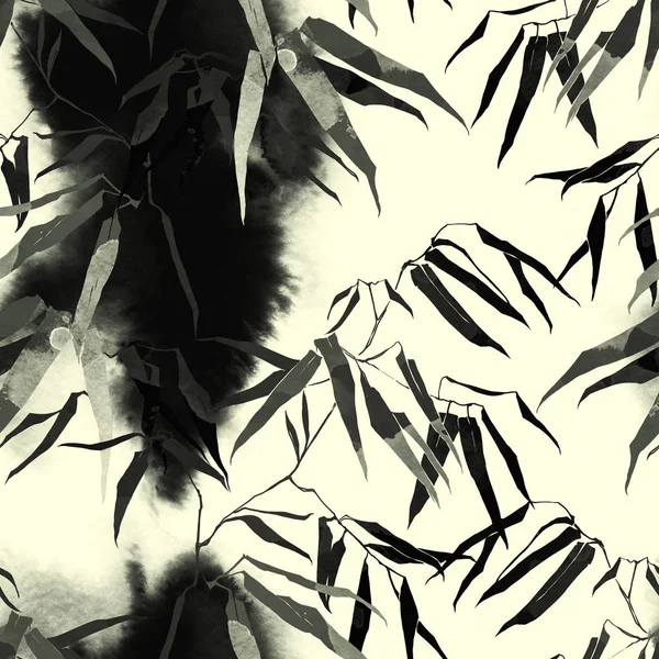 Отпечаток Ветви Молодого Бамбука Бесшовного Рисунка Абстрактное Акварельное Цифровое Изображение — стоковое фото