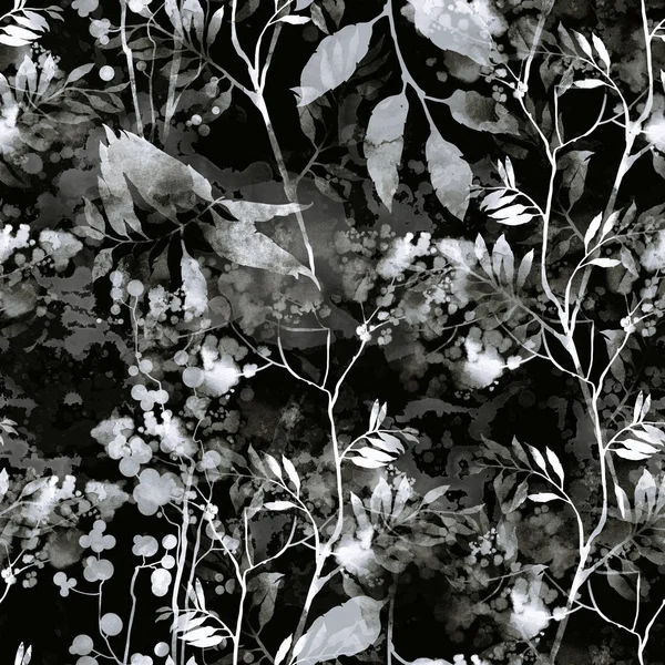 Empreintes Fleurs Abstraites Feuilles Mélangent Répètent Motif Sans Couture Aquarelle — Photo