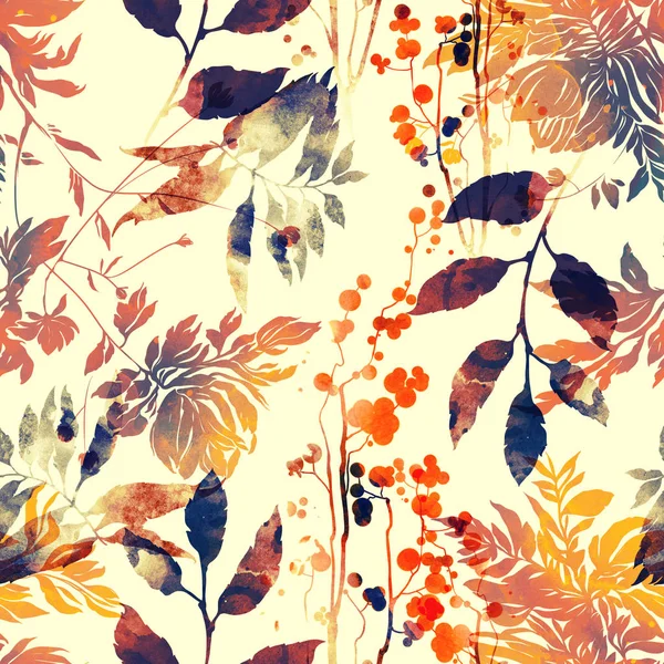 Импринты Абстрактные Цветы Листья Смеси Повторяют Бесшовный Узор Акварелью Цифровым — стоковое фото