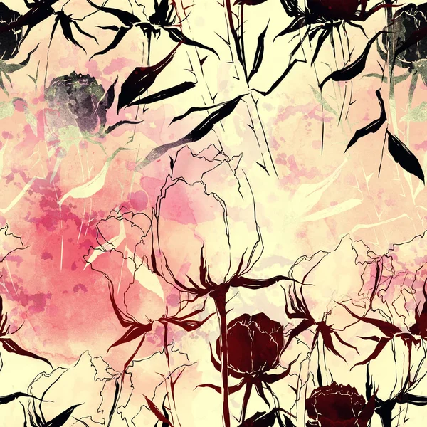 Відбитки Вицвітаючих Квітів Змішують Безшовний Візерунок Акварельне Цифрове Малюнок Рук — стокове фото