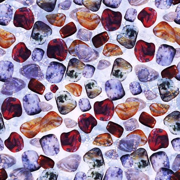 Semiprecious Stones Mix Repeat Seamless Pattern Watercolor Photo Picture Mixed — Stock Photo, Image