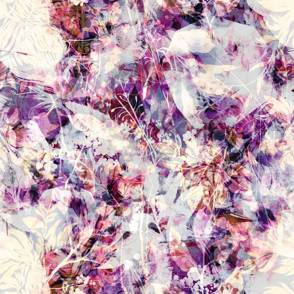 Příroda Kouzelná Otisky Abstraktní Květiny Listí Promíchejte Opakujeme Vzor Bezešvé — Stock fotografie